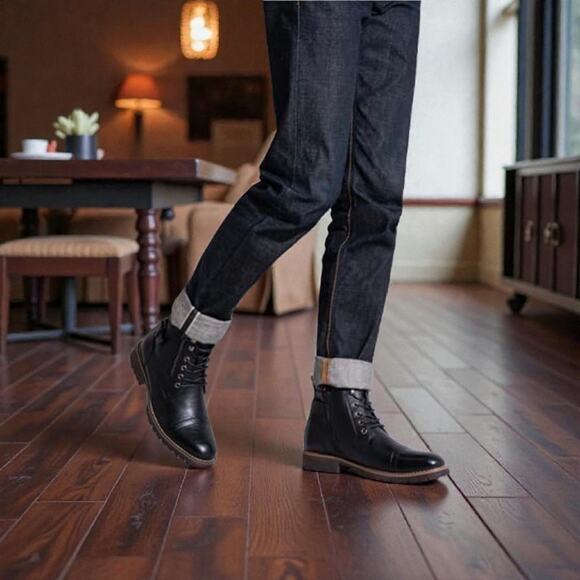 Vostey Men's Casual Motorcycle Combat Ankle Dress Boots Color Black Size 11.5 - Picture 4 of 15